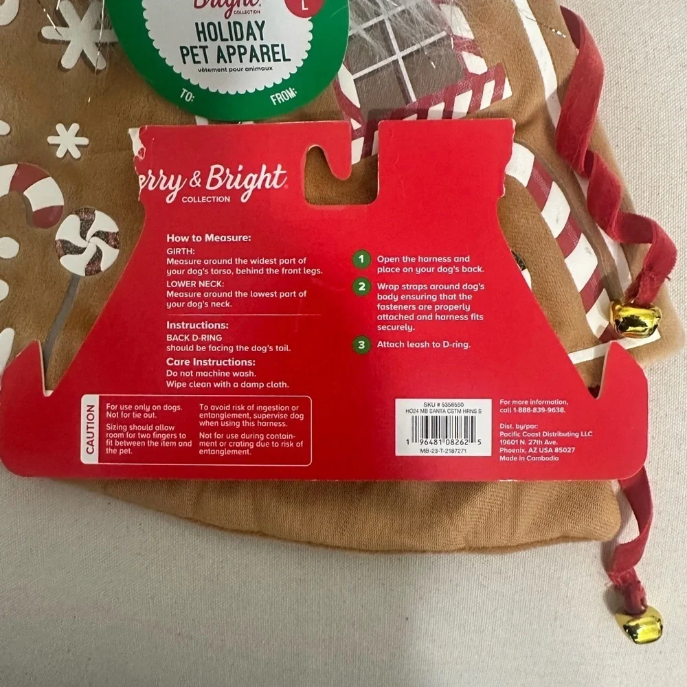 Merry & Bright Gingerbread House Pet Cape & Hat Set – Size M/L – New with Tags